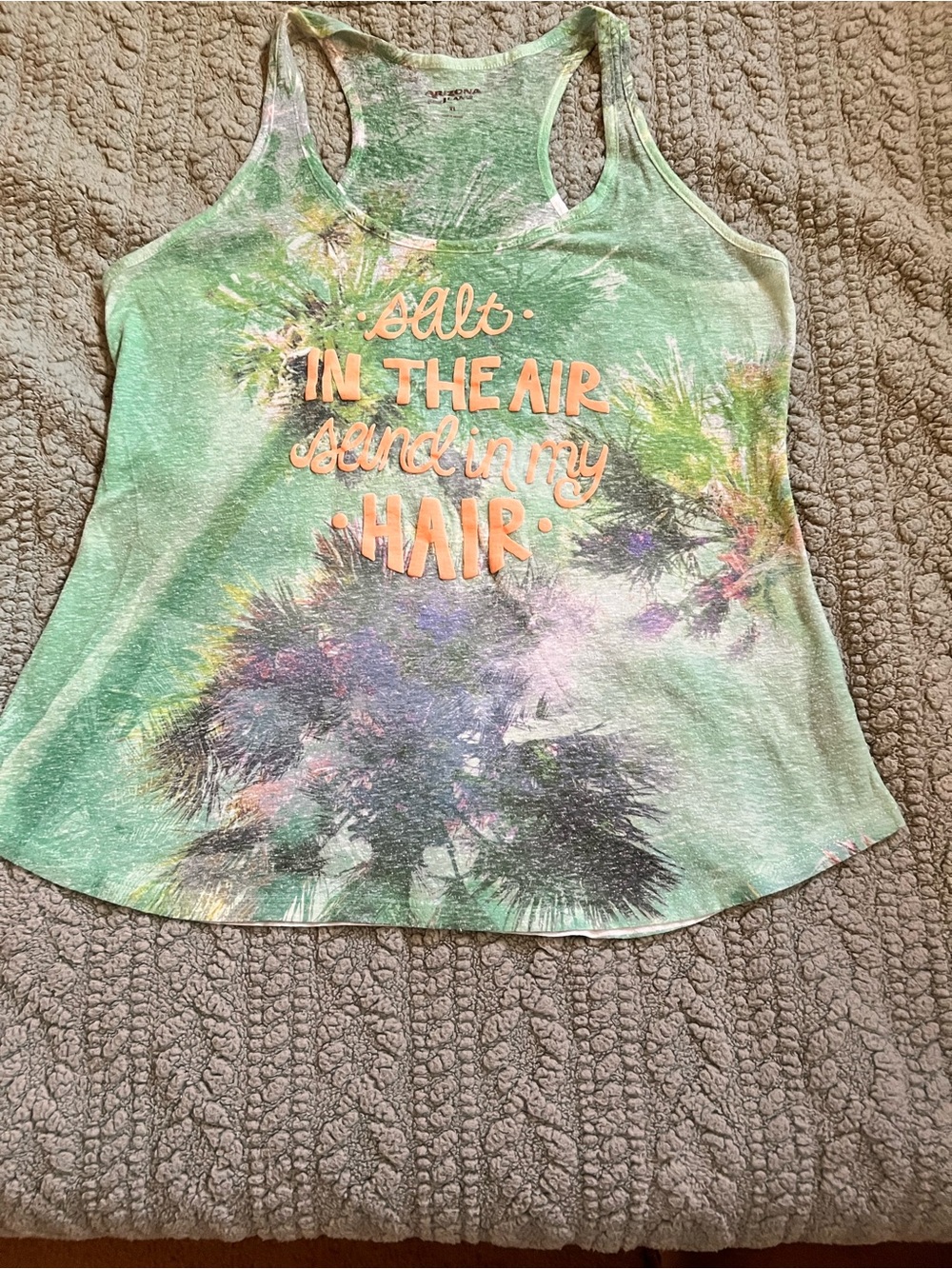 Arizona Jean Company Green Tie-Dye Graphic Tee with Coral Logo
